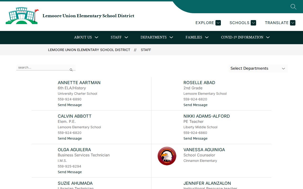 Lemoore people directories LUESD staff and department filters